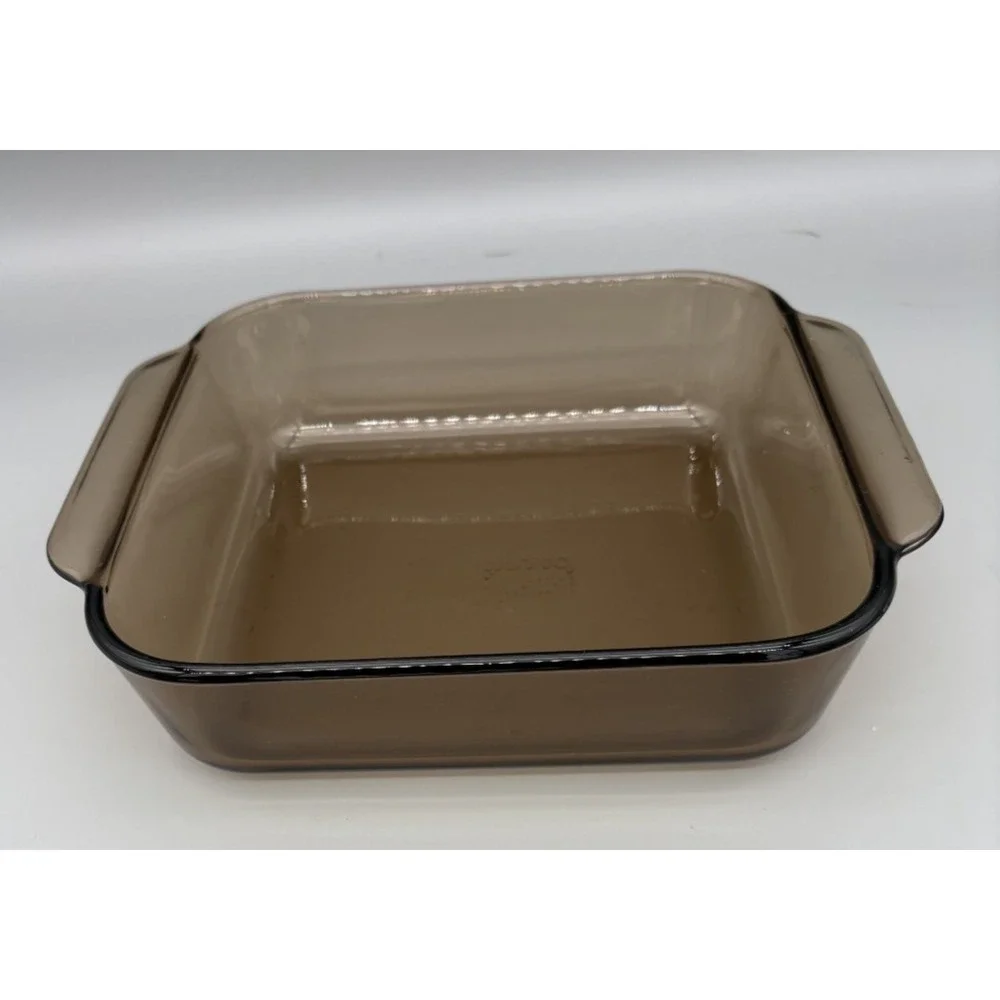 Pyrex 222-R Brown 2QT 2L Clear Glass Square Baking Dish Oven and Microwave Safe